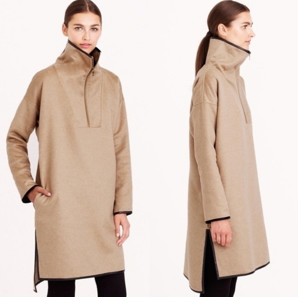 J. Crew Jackets & Blazers - J. Crew Poncho Cashmere Piping Quarter-Zip Mock-Neck Mid-Length Sand Medium